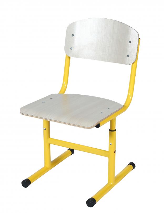 Стілець учнівський Т-подібний, на круглій металевій трубі, з покриттям фанери пластиком HPL, ростові групи №3-6, АЛМАНТ, 385х435х700-820 мм, (h=340-460 мм).